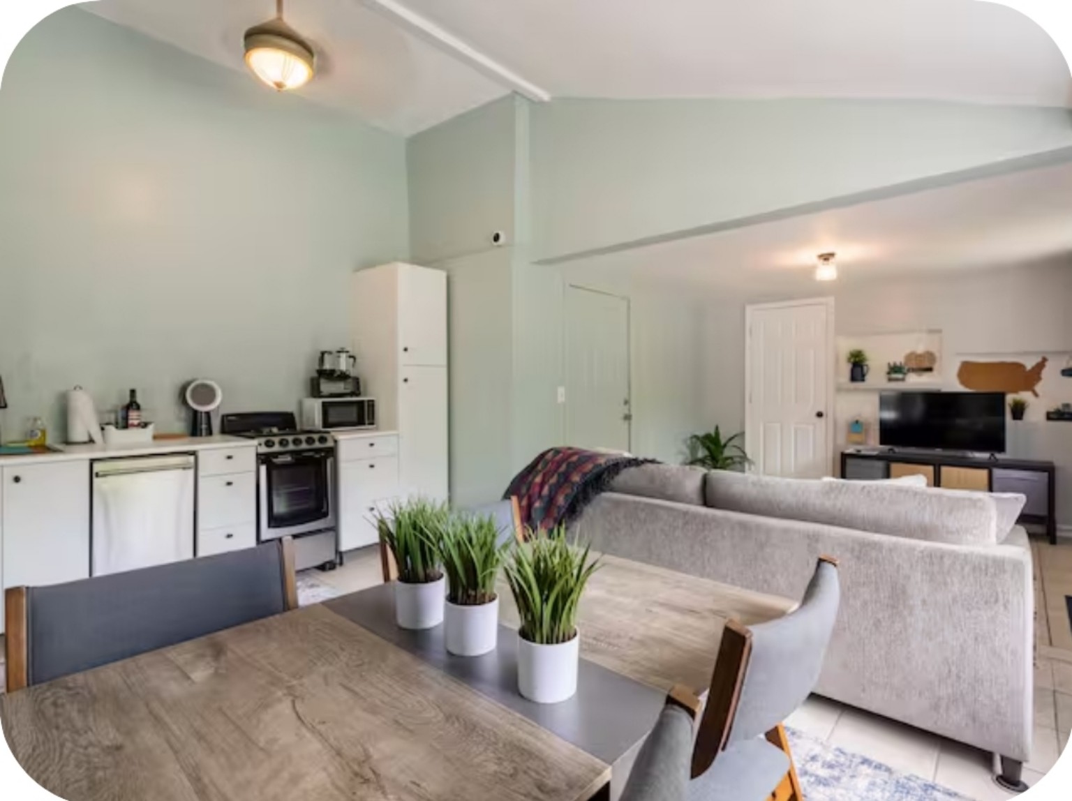 Full kitchen and dining area